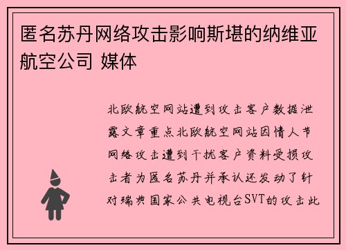 匿名苏丹网络攻击影响斯堪的纳维亚航空公司 媒体